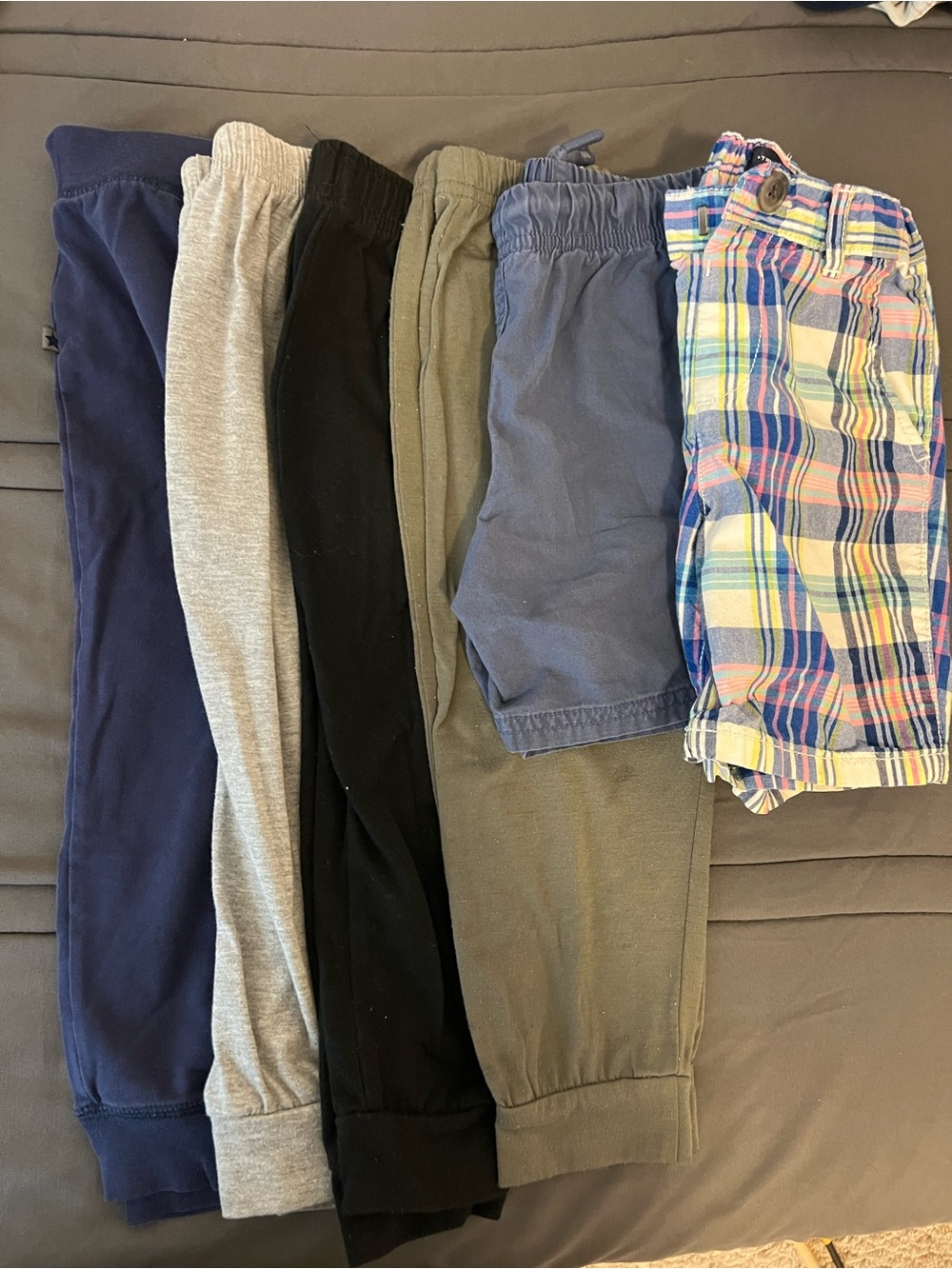 Kids Neutral Jogger and Plaid Shorts Set - Blue, Gray, Black, Olive, Navy